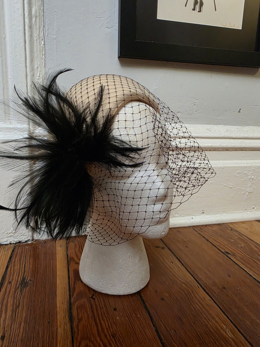 Vintage 1950s/1960s Mr. John Classic Birdcage Veil & Feather Fascinator Hat